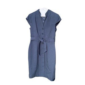 Calvin Klein Dress Womens 6 Blue Cap Sleeve Button Front Tie Waist Stretch